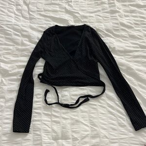 Brandy Melville Dotted Wrap-Tie Long Sleeve Crop Top